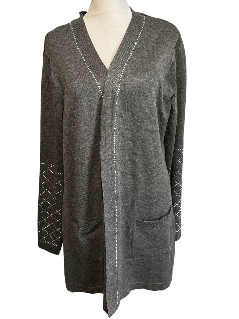 80 Park Women’s Charcoal Gray Open Cardigan Sweater with Stud Detail size XL